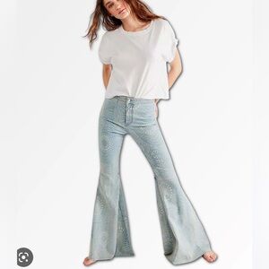 Women's Light Blue Patterned Flare Jeans